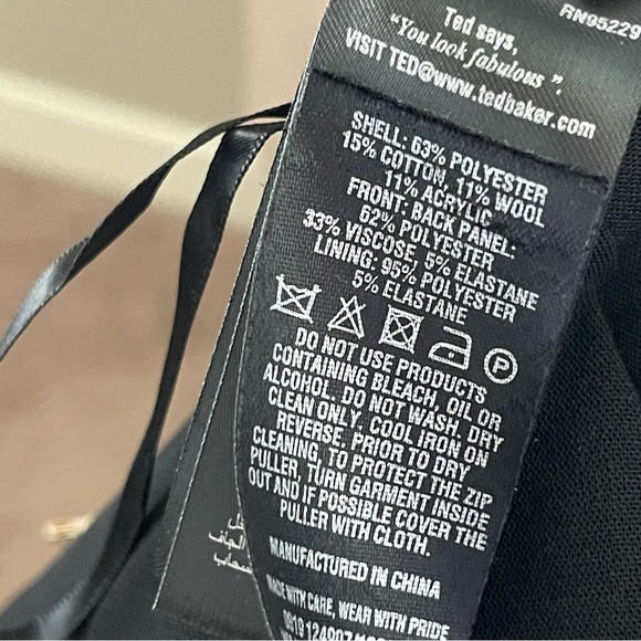 TED BAKER Carron Jaquard Panel Pencil Skirt Blue Black Wool Blend - Picture 9 of 11